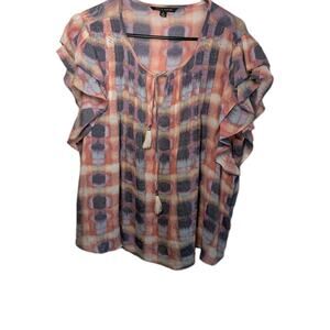 ZAC & RACHEL Size XL Colorful Blouse Top Geometric Shirt Artsy Pleasant Cottage